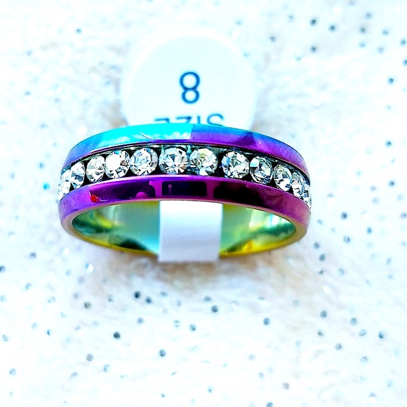Iridescent Rainbow band Ring with zircon inlay NWT - Picture 6 of 11